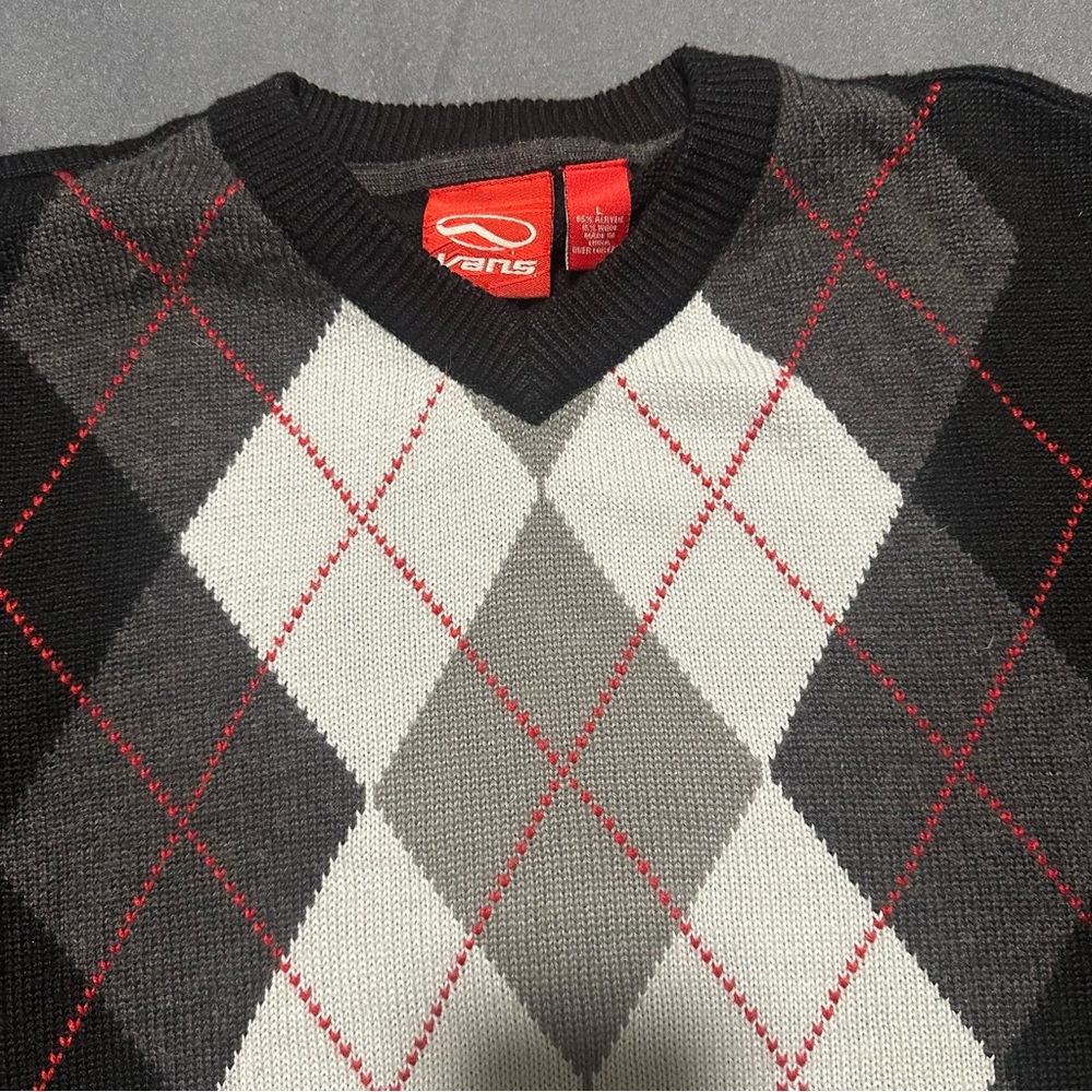 90s Vintage Vans Mens Large Wool Sweater Long Sleeve Vneck Pullover